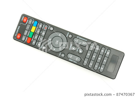 Remote control for digital TV tuners, music players, and disk drives on a white background 87470367