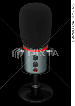 3D rendering of studio condenser microphone isolated on black background. Concept of cloud gaming and game streaming services 87470676