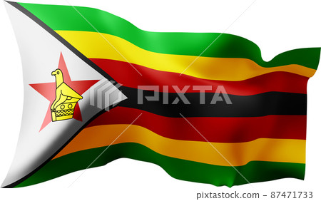 Waving flag of the Zimbabwe. Illustration of wavy Zimbabwe Flag. Flag on transparent background - vector illustration. 87471733