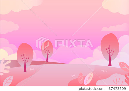 Vector illustration material of pink, spring hill, blue sky, landscape 87472509