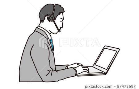 Male operator supporting with laptop 87472697