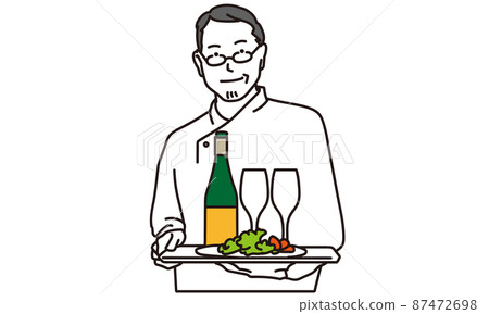 Asian man serving at a restaurant Asian man serving at a restaurant 87472698