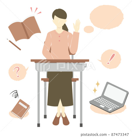一位女士在學習時舉手提問 一位女士在學習時舉手提問 87473347