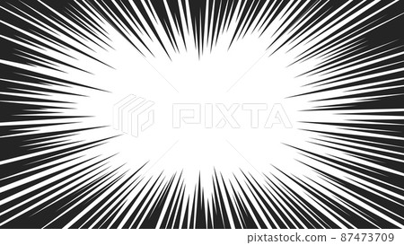 Radial speed lines. Graphics blast frame, black convergent strips or comic zoom effect. Manga or anime element, abstract power exact vector background 87473709