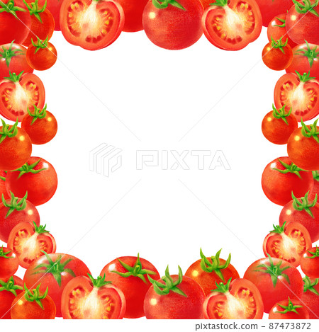 Summer bright red tomato color pencil drawing square frame material 87473872