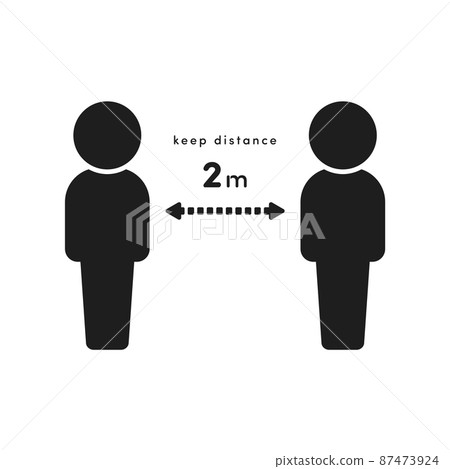 2m characters and two people's icons apart-Image material for social distance and infection prevention 87473924