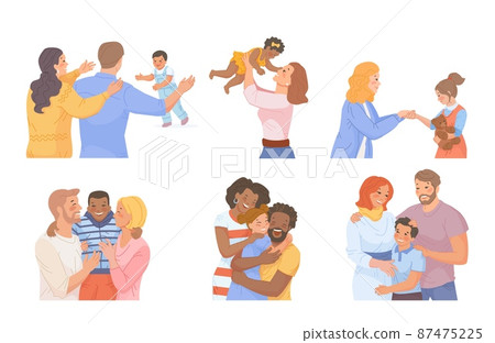 Family kids adoption. Multicultural parents adopt child, adopted kid, love foster orphan children, charity relationship, mother care custod society support swanky vector 87475225