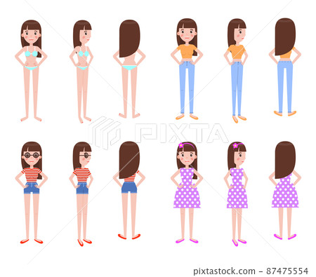 Girl Model in Summer Clothes All Foreshortenins Girl Model in Summer Clothes All Foreshortenins 87475554