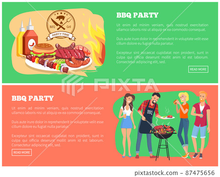 BBQ Party Collection of Web Vector Illustration - Stock Illustration ...