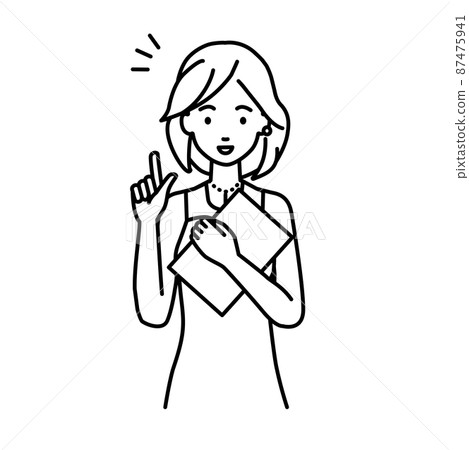 一個穿裙子的女人站起來,手裡拿著一份文件 一個穿裙子的女人站起來,手裡拿著一份文件 87475941