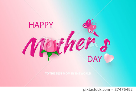 Mother s day greeting card with beautiful blooming flowers. Happy mother s day. Gradient background. Vector 87476492