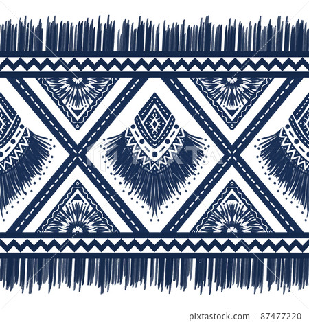 Navy Indigo Blue Diamond on White background. Geometric ethnic oriental pattern traditional Design for ,carpet,wallpaper,clothing,wrapping,Batik,fabric, illustration embroidery style Navy Indigo Blue Diamond on White background. Geometric ethnic oriental pattern traditional Design for ,carpet,wallpaper,clothing,wrapping,Batik,fabric, illustration embroidery style 87477220