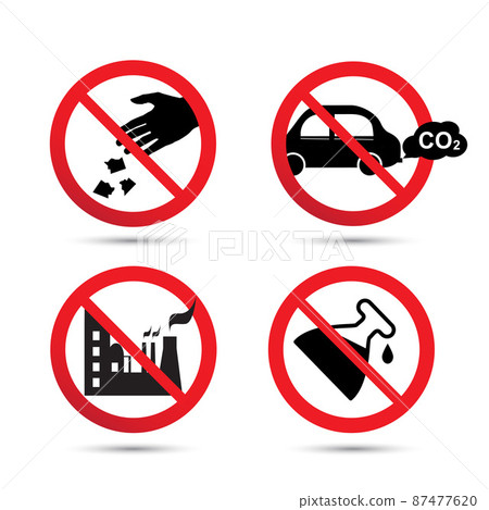 Stop Pollution icon set concept. Vector isolated on white 87477620