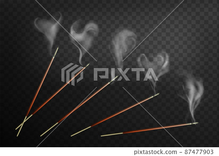 Realistic joss incense burning sticks with steam smoke Realistic joss incense burning sticks with steam smoke 87477903