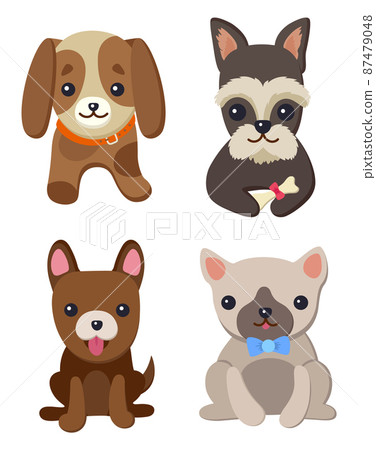 Dogs and Puppies Set Poster Vector Illustration Dogs and Puppies Set Poster Vector Illustration 87479048