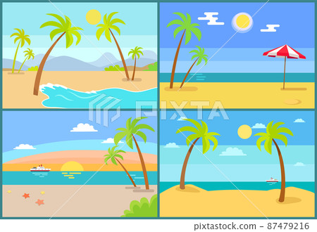 Seascape and Palms Collection Vector Illustration 87479216