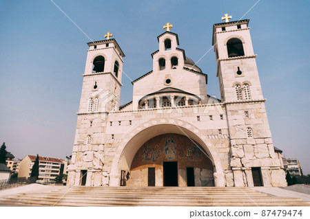 Arched entrance with frescoes in the Cathedral of the Resurrection of Christ in Podgorica 87479474