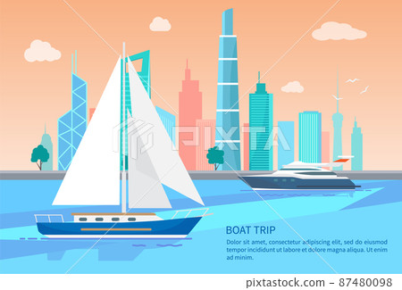 Boat Trip Advertisement Poster Sails Boats Vector Boat Trip Advertisement Poster Sails Boats Vector 87480098