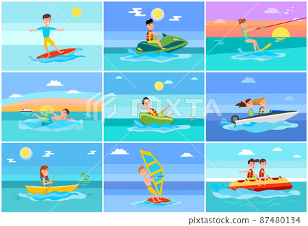 Surfing Summer Collection Vector Illustration Surfing Summer Collection Vector Illustration 87480134