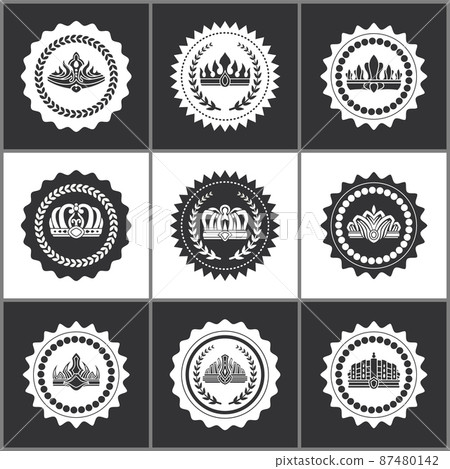 Crowns and Diadems on Round Monochrome Stamps Set Crowns and Diadems on Round Monochrome Stamps Set 87480142