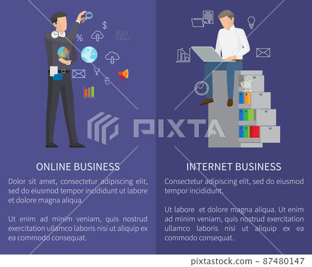 Internet Business Posters Set Vector Illustration Internet Business Posters Set Vector Illustration 87480147