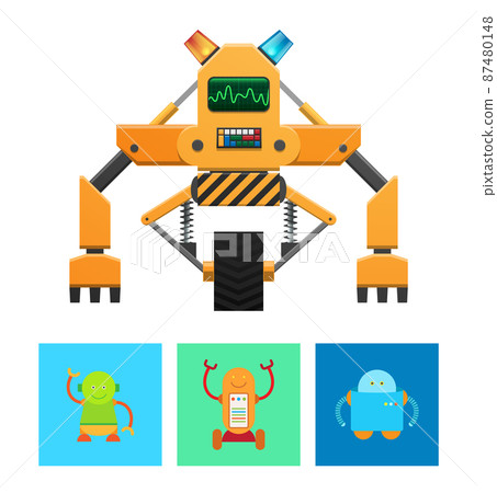Cyborg Machine with Yellow Body, Vector Banner 87480148