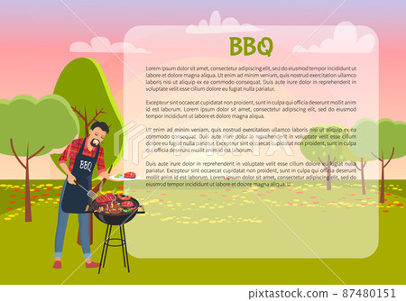 BBQ Poster with Chef and Text Vector Illustration BBQ Poster with Chef and Text Vector Illustration 87480151