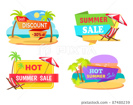 Summer Sale Emblems with Tropical Beaches Set 87480239