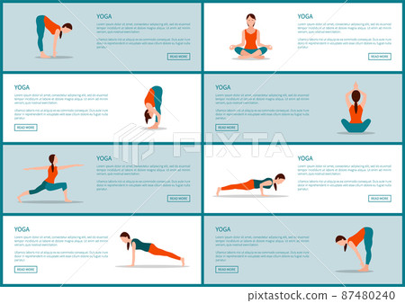 Yoga Exercises Web Pages Set Vector Illustration 87480240