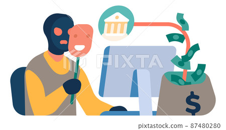 Scammer stealing money from bank account. Cyber crime concept 87480280