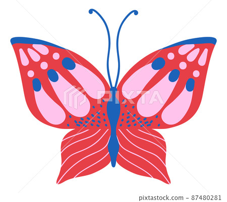 Red butterfly. Hand drawn moth with ornament on wings 87480281