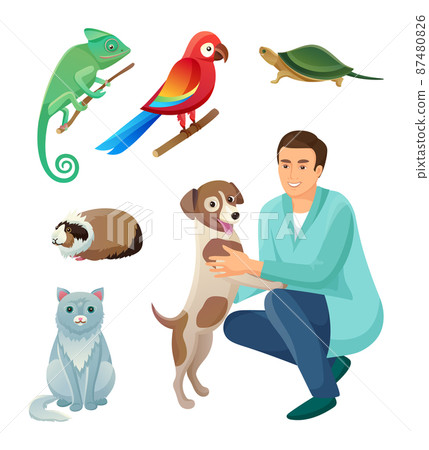 Veterinarian in Robe with Dog and Exotic Pets Set 87480826