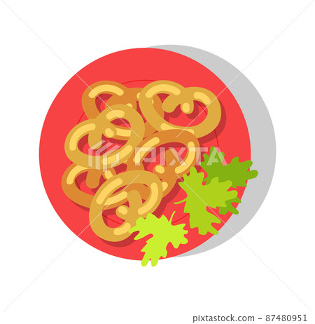 Delicious Dish on Round Red Plate, Colorful Banner Delicious Dish on Round Red Plate, Colorful Banner 87480951