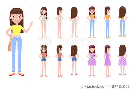 Young Girl with Spare Casual Summer Outfits Set Young Girl with Spare Casual Summer Outfits Set 87481061