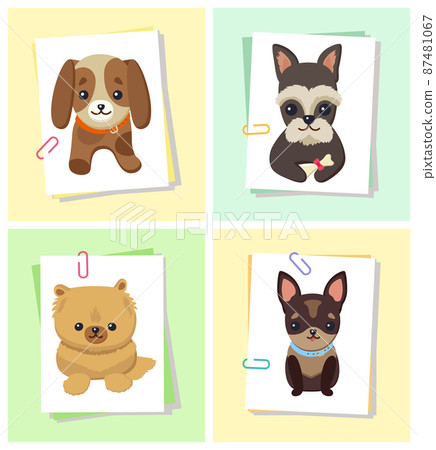 Puppies and Dogs Poster Set Vector Illustration 87481067
