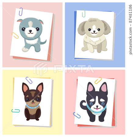 Puppies and Dogs Poster Set Vector Illustration 87481186