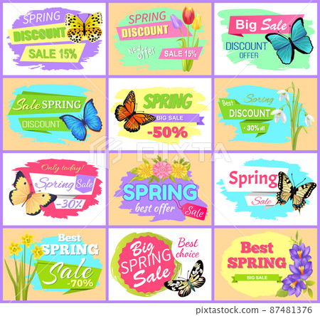 Spring Sale Set Posters Butterflies and Flowers Spring Sale Set Posters Butterflies and Flowers 87481376