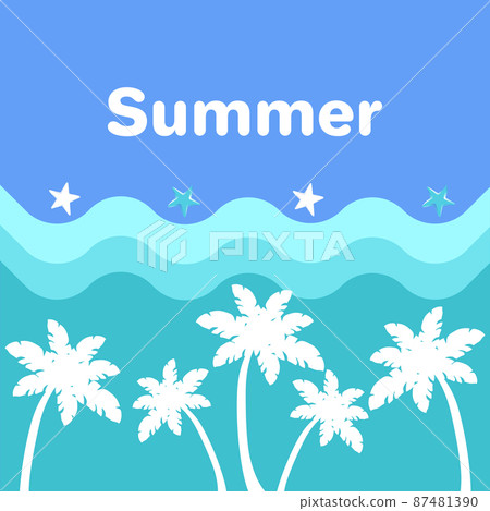 Summer Poster with Palm Trees, Blue Sea Waves Summer Poster with Palm Trees, Blue Sea Waves 87481390