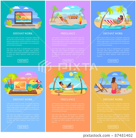 Distant Work and Freelance Vertical Posters Set 87481402