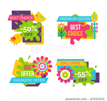 Best Choice Sale Labels Set Birds Blooming Flowers 87481650