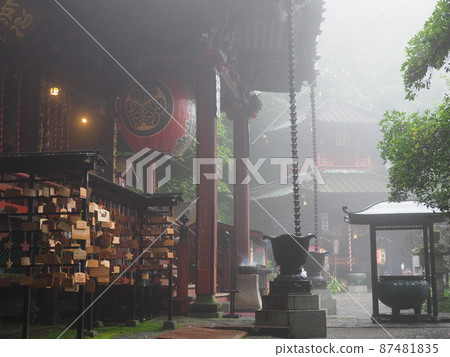 伊香保溫泉：雨霧中雄偉的水澤觀音正殿和六角殿 87481835