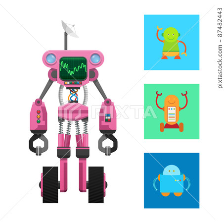 Pink Robot Machine on Two Black Wheels Vector Card Pink Robot Machine on Two Black Wheels Vector Card 87482443