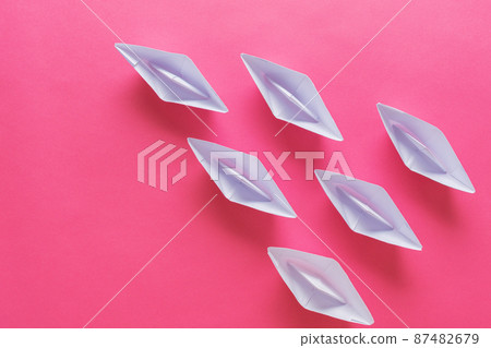 Six paper origami made boats 87482679