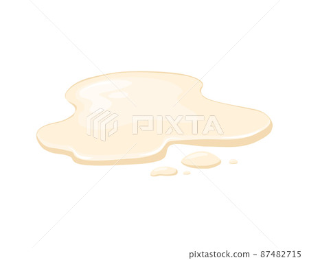 Spilling mayonnaise, sauce. Puddle of beige liquid. Vector cartoon illustration on a white background. 87482715