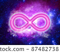 Infinity sign on the background of space landscape - abstract 3d illustration 87482738