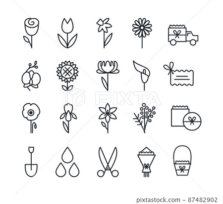 Icon set of flowers. Gardening and flowers delivery Icon set of flowers. Gardening and flowers delivery 87482902