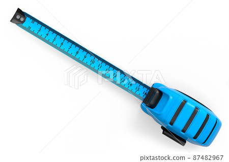Blue carpenter measuring tape isolated on white with imperial units scale. 87482967