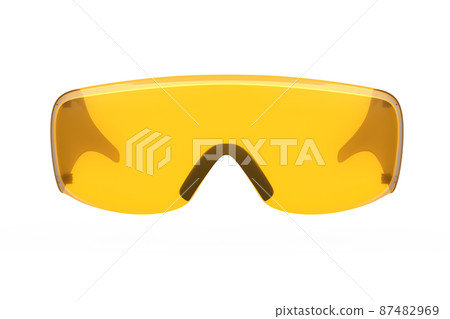 Protective orange plastic dentist glasses isolated on white background Protective orange plastic dentist glasses isolated on white background 87482969