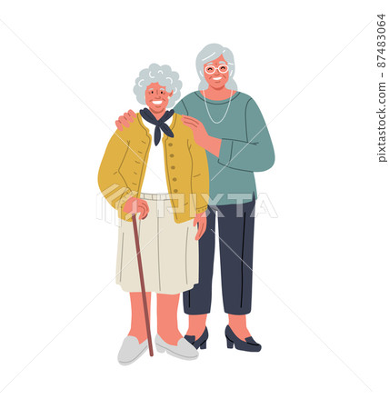 Adult woman with senior mother.Relationship daughter and mom.Vector illustration 87483064