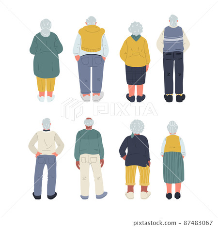 Back view of elderly people,isolated on white background.vector illustration 87483067